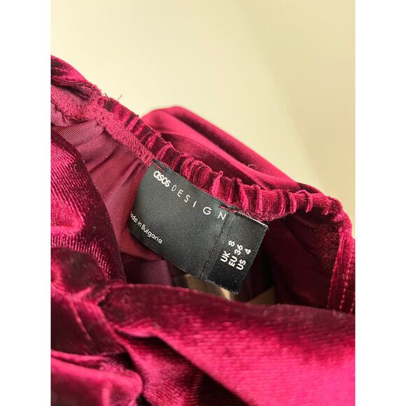 ASOS Burgundy Wine Velvet Maxi Dress 4 Empire Waist Pleated Twist Cutout Back - Picture 9 of 16